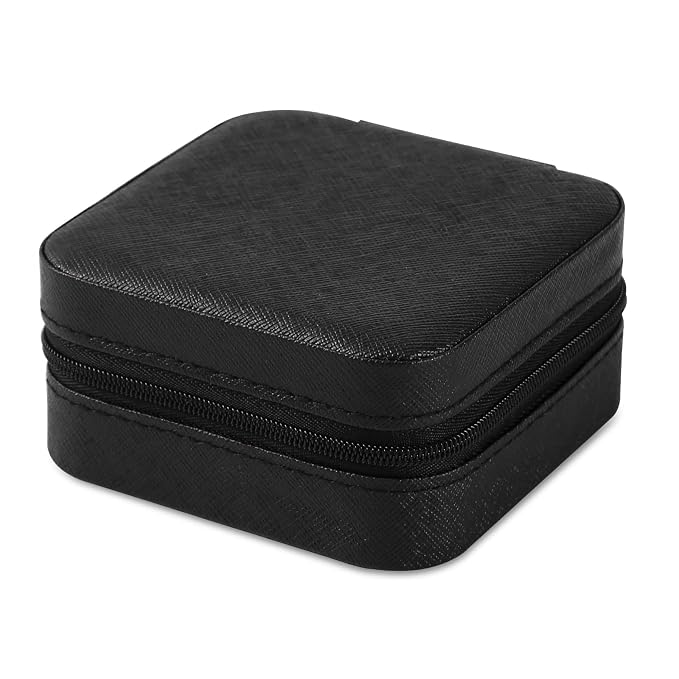 Neveika Portable Travel Mini Jewelry Box Leather Jewellery Ring Organizer Case Storage Gift Box Girls Women (black). - Image 2