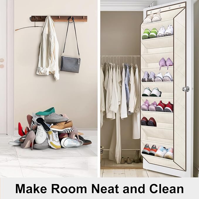 SLEEPING LAMB Shoe Rack for Door, Kids Door Shoe Organizer for Closet hanger, Narrow Hanging Sneaker Storage with Large Deep Pockets for Toddler, Girl, Baby Room Decor, Beige - Image 6