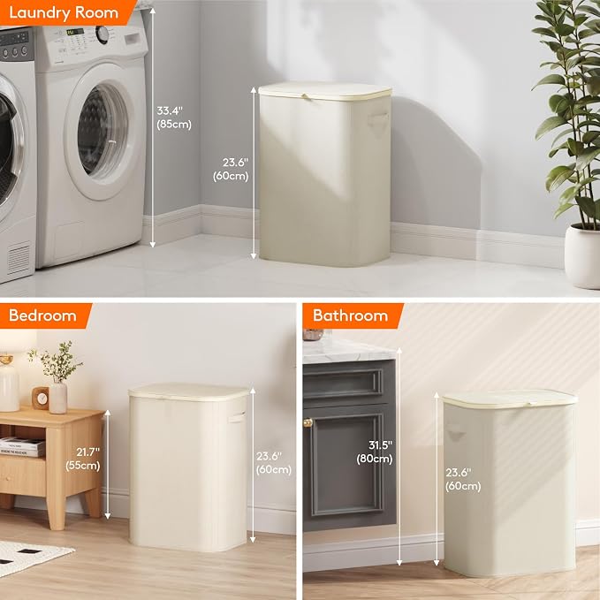 Lifewit 85L Large Laundry Basket with Lid, Laundry Hamper with Plastic Handles and Removable Bag, Foldable Tall Dirty Clothes Hampers for Laundry for Laundry Room, Bedroom, Bathroom, Dorm, White - Image 8