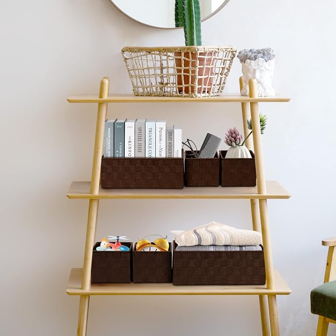 Posprica Woven Storage Baskets for Organizing 6 Pack, Large&Small Storage Cube Bins Set for Bathroom, Storage Boxes Container for Drawer, Closet, Shelf, Dresser, Brown - Image 5