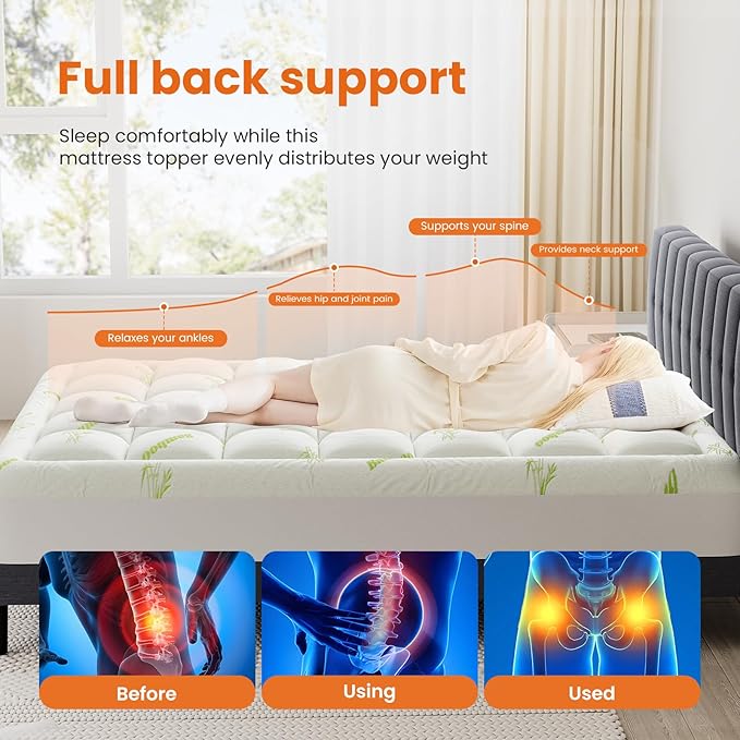 DUMOS Twin Size Ultra Soft Mattress Topper, Viscose Derived from Bamboo, Pillow Top Mattress Pad with Stretchable Pockets, Breathable Cooling Topper for Back Pain Relief