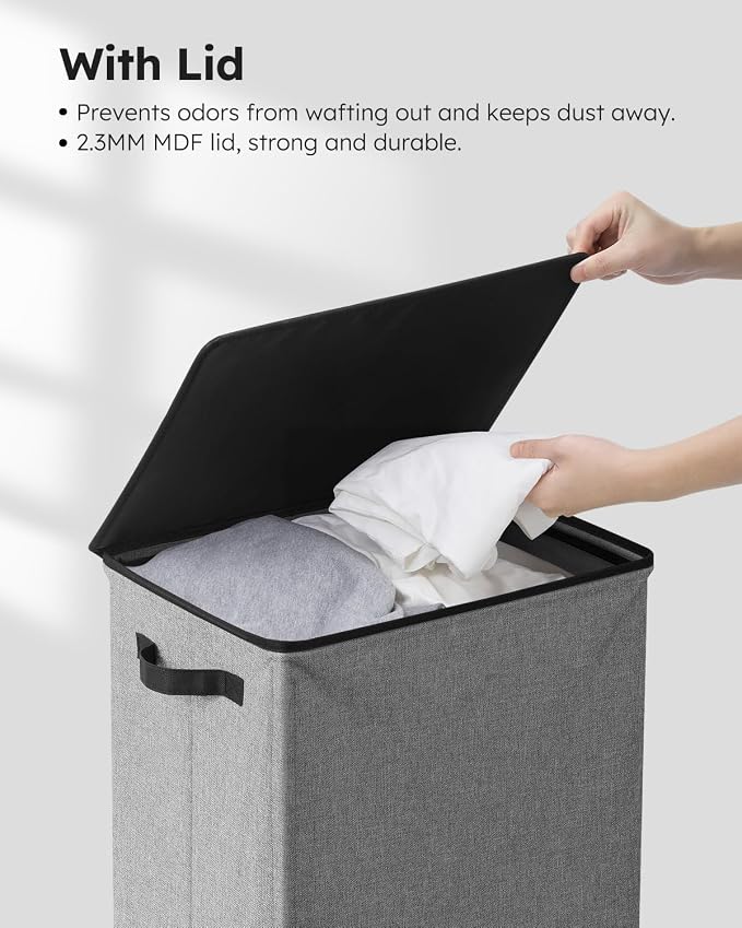 SOLEDI Laundry Hamper with Lid 90L Large & Tall Collapsible Laundry Basket, Clothes Hamper with Bag Removable Easy to Carry, Dirty Hampers for Bedroom, Bathroom, Dorm, College, Grey - Image 6