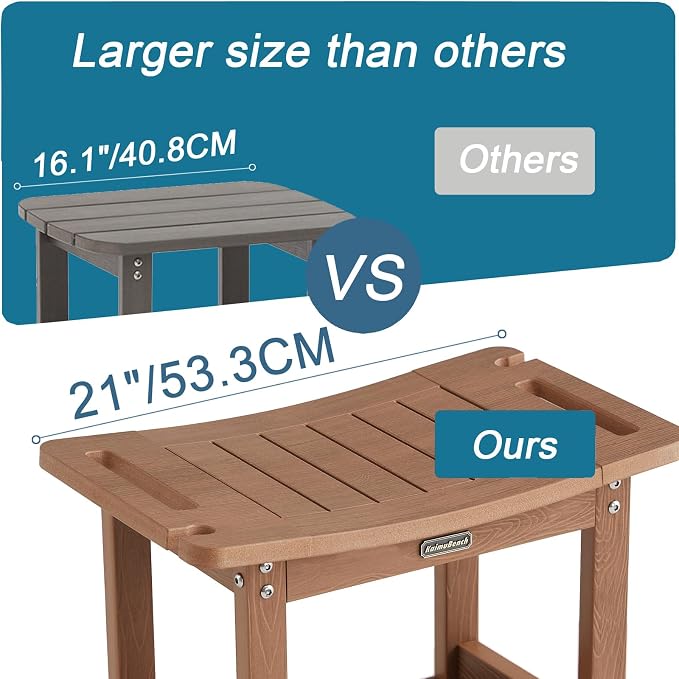 Poly Shower Stool for Inside Shower Waterproof, Shower Bench for Shaving Legs, Heavy Duty Plastic Bathroom Chair Seat with Handles & Adjustable Feet, Foot Rest, No Maintenance, Brown - Image 5