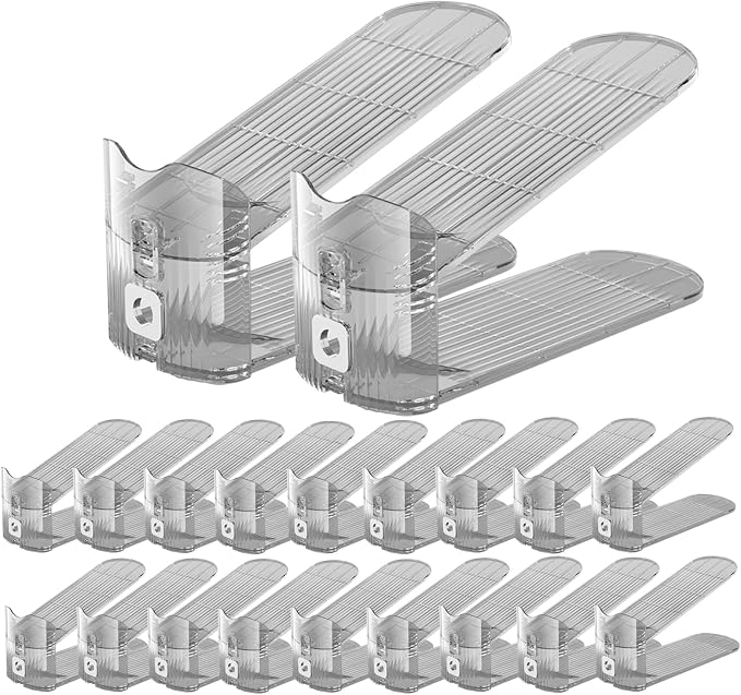 CiBiZi Clear Shoe Slots Organizers 20Pack Shoe Stacker Organizer for Closet Shoe Stackers for a Pair of Shoes Shoe Display Shelf Organizador de Zapatos Shoe Rack Holders Space Saver (Grey) by CiBiZiUS