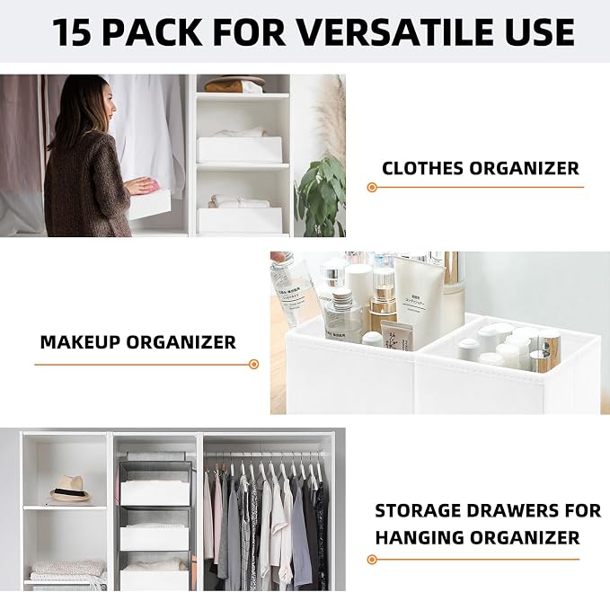 Criusia Closet Drawer Organizer Clothes, 15 Pack White Dresser Organizer for Baby Clothes, Fabric Drawer Dividers for Nursery Bedroom - Image 6