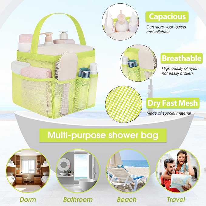 Attmu Mesh Shower Caddy Portable for College Dorm Room Camping Essentials, Shower Caddy Dorm with 9-Pockets, Large Capacity Hanging Basket Bathroom Bag for Toiletry, Swimming, Gym, Camp, Beach - Image 3