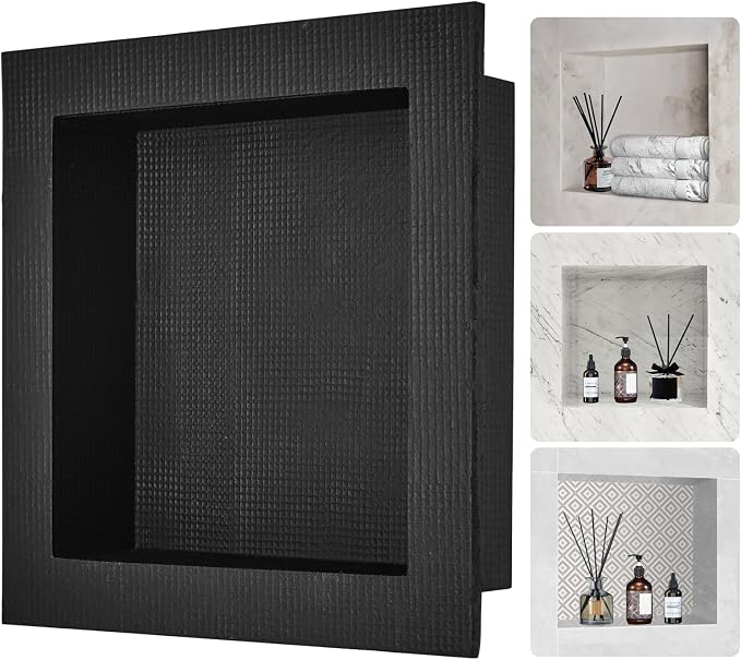 VEVOR Shower Niche,16-Inch Width x 16-Inch Height x 3.5-Inch Depth Single Shelf Organizer,Wall-Inserted Niche Recessed Sealed Protection Modern Soap Storage for Shower Bathroom,Black by VEVOR