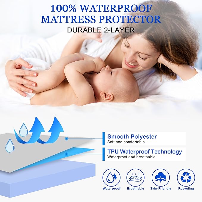 Sufdari Cal King Mattress Protector,Waterproof Mattress Protector,Fitted Sheet Style Mattress Cover with 18" Deep Pocket,Washable and Comfortable-Blue,California King