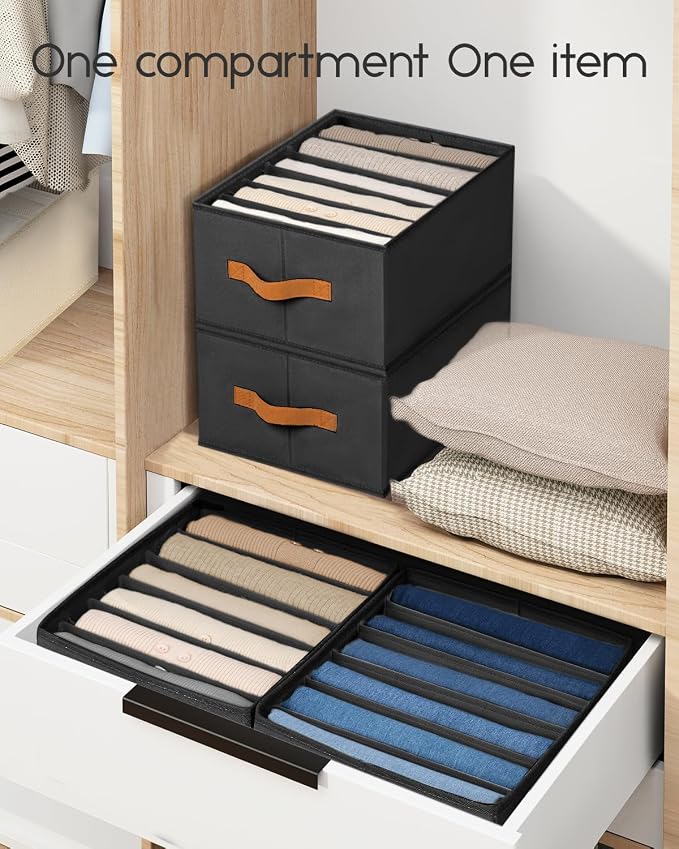 Homsorout Closet Organizers and Storage - Fabric Clothes Organizer with Handles, Foldable Jeans Organizer for Clothes, Drawer Organizer for Shirts, Bra, Sweater, Scarf, 6 Pack, Black - Image 4