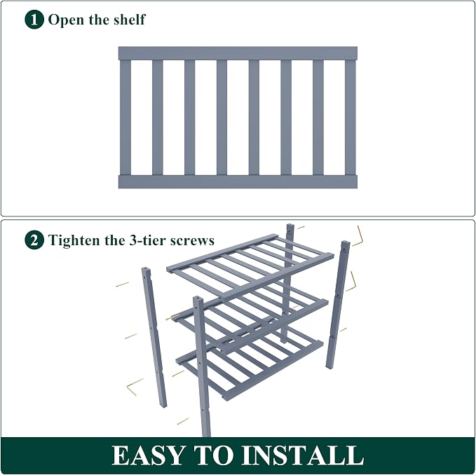 Smiry Bamboo Shoe Rack for Closet, 3 Tier Small Wooden Stackable Shoe Organizer, Free Standing Shoes Storage Shelf for Entryway, Front Door Entrance, Grey - Image 7