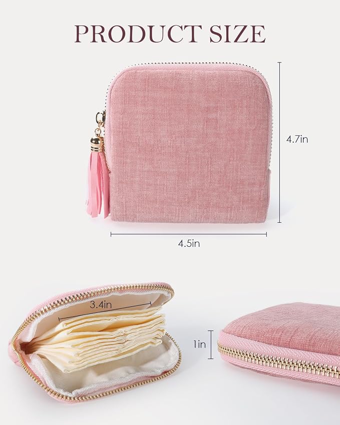 COOLYOUTH Travel Jewelry Case Organizer for Women Portable Jewelry Box with Small Pouches Mini Jewelry Bag for Rings, Bracelets, & Bangles with Smooth Metal Zipper (Pink) - Image 2