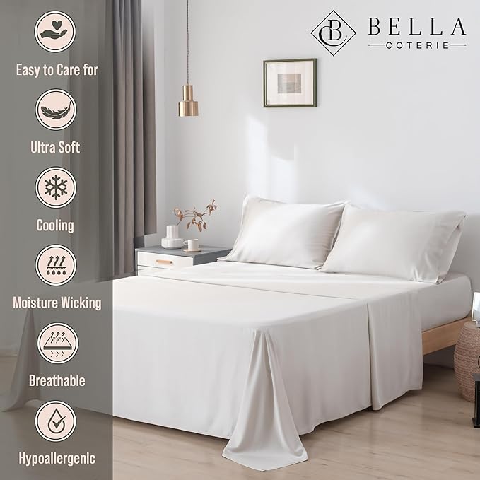 Bella Coterie Luxury Bamboo Viscose 34” Split Top King Size Sheet Set | 1 Fitted Sheet for Sleep Number & Adjustable Beds | 100% Organically Grown | Cooling & Soft | 18” Deep Pocket [Vanilla Cream]