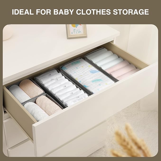 DIMJ Drawer Organizers - Set of 4 Foldable Closet Dividers for Baby Clothes, Socks, Belt, Tie (Black) - Image 4