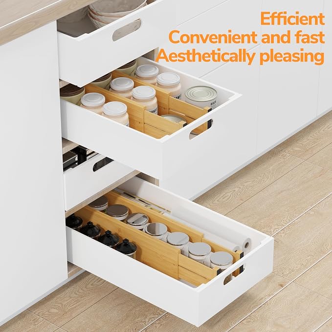 BAMEOS 4" High Drawer Dividers Bamboo Separators Organization Expandable Organizers for Kitchen Bedroom Bathroom Dresser Office 4-pack - Image 6