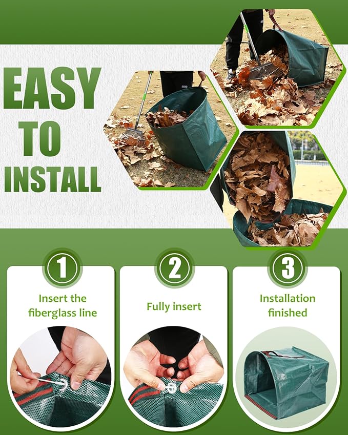 Joyhalo Reusable Yard Waste Bags, 2 Pack 50 Gallon Dustpan-Type Garden Bag for Collecting Leaves Garss Clippings, Heavy Duty lawn and leaf bags, Garden Waste Container for Clean Up Outdoor Debris - Image 5
