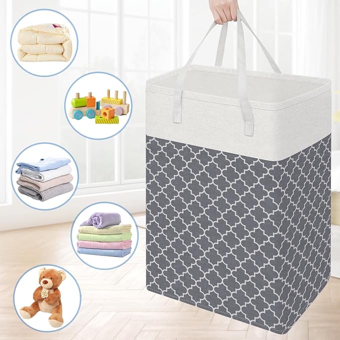 BlissTotes 3-Pack Laundry Basket, Freestanding＆Waterproof Laundry Hamper, Collapsible Tall Clothes Hamper with Easy Carry Handles for Clothes, Towels in the Family and Dorm,Clover Grey,75L - Image 7