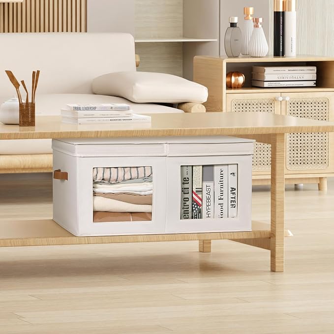 Univivi Large Storage Boxes with Lids, Collapsible Foldable Storage Bins for Clothes, [1-Pack] Fabric Storage Cubes with Handles, Closet Organizers for Home, Bedroom (Beige, 24” x 17” x 12") - Image 6