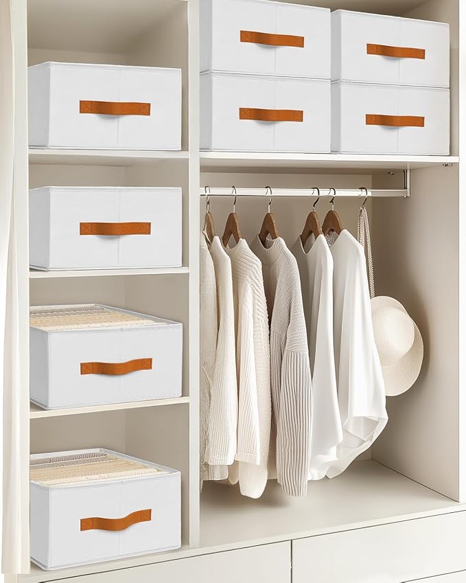 Homsorout Purse Organizer for Closet, Fabric Handbag Storage Organizer with Handles, Foldable Bag Organizer Drawer for Flat Handbags, Clothes, Towels or Pants, Closet Storage Organizer, White, 6 Pack - Image 9