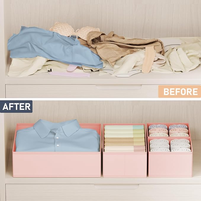 DIMJ Drawer Organizer Clothes Storage - 24 Pack Baby Dresser Organizer for Nursery, Foldable Closet Drawer Organizer Bins for Bedroom Organization, Fabric Storage Dividers for Socks, Underwears, Bras - Image 4