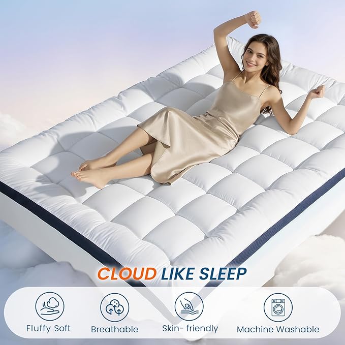 4 Inch Dual Layer Memory Foam Mattress Topper - 2 Inch 1000GSM Fluffy Soft Pillow Top Mattress Pad Cover and 2 Inch Cooling Gel Memory Foam for Back Pain Relief, with 8-21" Deep Pocket(King,78"x80")