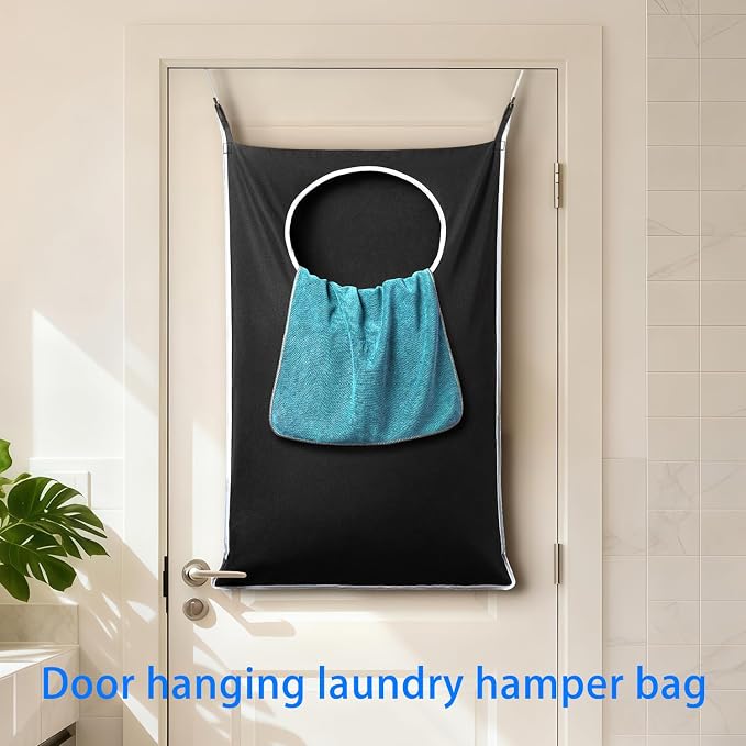 ANSTROUT XL Hanging Laundry Hamper Bags, Door Laundry Hamper with 2 Types of Hooks for Dirty Clothes, Save Bathroom Space Size:36.5x 22 Inch Hanging Laundry Storage Bag (Black) - Image 3