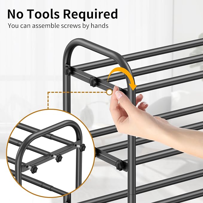 Hleelomi 4-Tier Expandable Shoe Rack for Entryway，Adjustable Metal Shoe Organizer for Closet,Living Room,Dorm,Black - Image 4