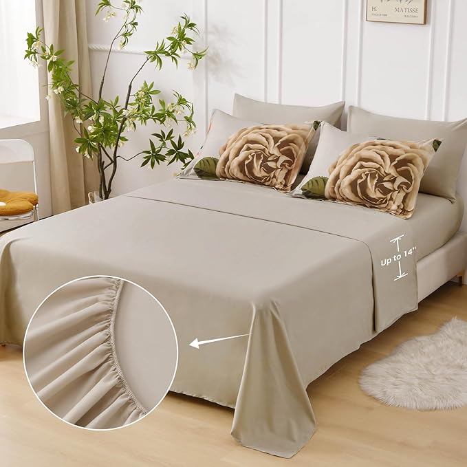 Drucon Brown Floral Comforter Set Queen, 7 Pieces Bed in a Bag Botanical Floral Comforter Soft Microfiber Brown Bedding Set Queen Size Bed with Sheet and Pillowcase