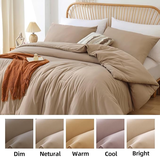 ROSGONIA Oversized King Comforter 128x120, 3pcs Super King Plus Comforter Set (1 Taupe Comforter & 2 Pillowcases) Lightweight Oversized King Bedding Set Quilt