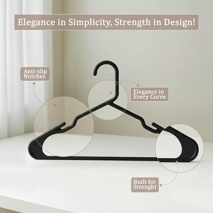 Utopia Home Plastic Hangers 50 Pack, Space-Saving Clothes Hangers with Non-Slip Shoulder Grooves for Strappy Clothes, Ideal for Home Closet Organization and Warddrobe Solutions (Black) - Image 4