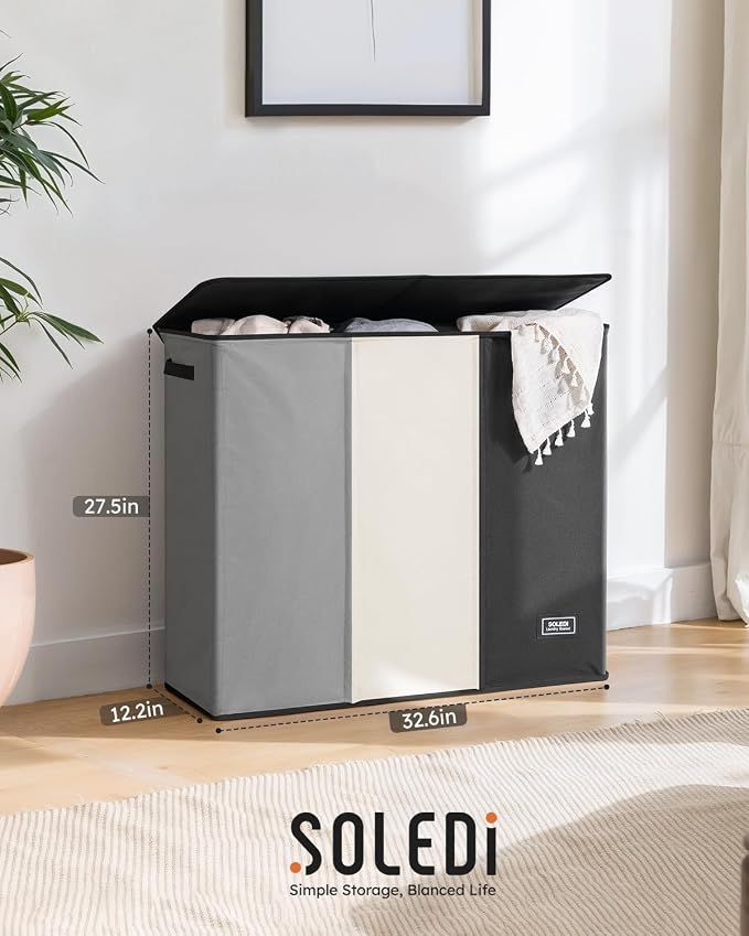 SOLEDI Laundry Hamper 3 section with lid and 3 Pcs Bag, Large Hamper 3 compartment 180L, Laundry Basket Laundry sorter Clothes hamper for Laundryroom Bedroom Blanket Storage Organizer - Image 7