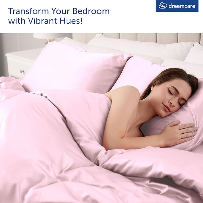 DREAMCARE Queen Sheet Set - 6 pcs Breathable Cooling Bed Sheets - up to 21" Extra Deep Pocket Queen Sheets Set with Side Pockets - Extra Soft 100% Brushed Hypoallergenic Hotel Luxury Bedding - Pink