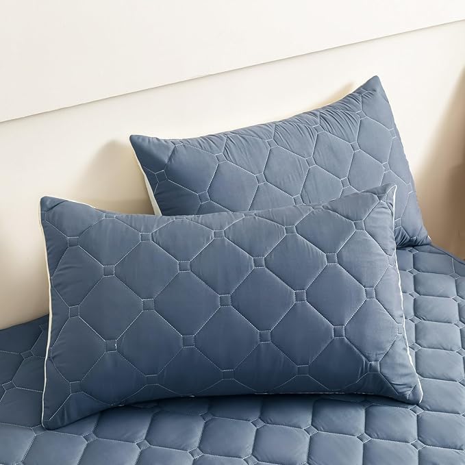 Waterproof Mattress Protector Full, 18” Deep Pocket Fitted Mattress Topper+2pcs Pillow Cases - Leakproof, Oeko-TEX Certified, Breathable & Noiseless,Machine Washable (Blue)