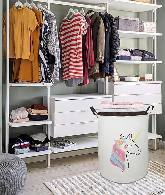 Collapsible Kids Laundry Basket Clothes Hamper, Foldable Storage Organizer Bin, Toy Clothes Storage with Handles for Boys Girls Bedroom, Room Decor Unicorn - Image 3