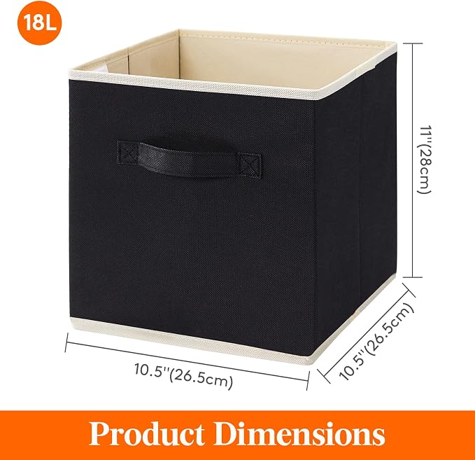 Lifewit Storage Cubes, Foldable Decorative Fabric Storage Baskets for Organizing Home Organizers with Handles for Shelves, Closet, 11 Inch Bins, 18L Black, 12 Packs - Image 5