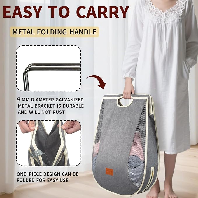 Ligereza Large Capacity Hanging Laundry Hamper Bag,Portable Over The Door Laundry Basket,Breathable Clothes Hamper,for Dormitory/Bathroom/RV Camping 14.5 x 8.6 x 25.5 in (Gray) - Image 4