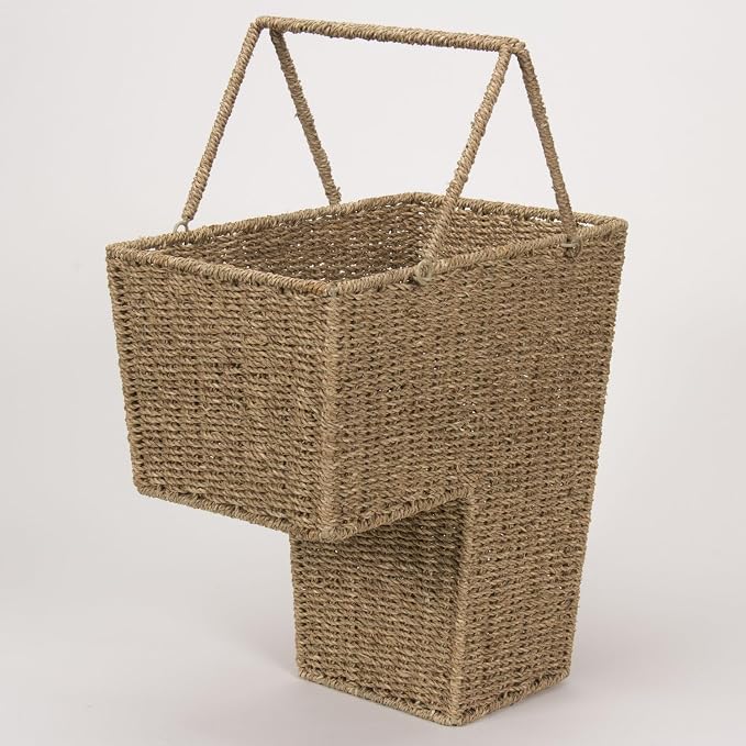 Household Essentials Wicker Stair Basket with Handles, Handwoven Seagrass, Natural - Image 2