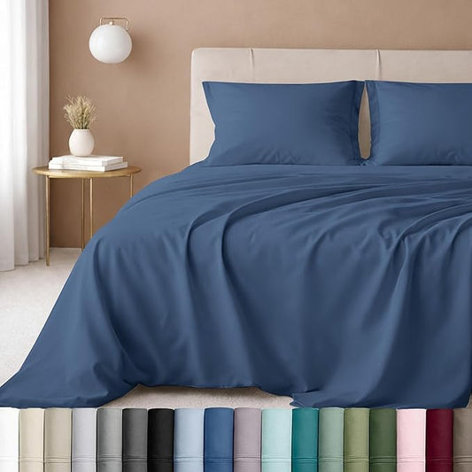 California Design Den Twin Sheet Set - 100% Cotton, Luxury 600 Thread Count Deep Pocket Twin Sheets, Soft and Durable Bedding with Sateen Weave - Royal Navy Blue
