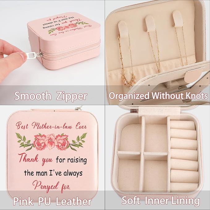 Mother in Law Gifts from Daughter-in-Law Christmas Valentines Mothers Day Birthday Gifts for Mothers in Law Future Mother-in-Law Wedding Gift Pink Portable Travel Jewelry Box Jewelry Case - Image 4