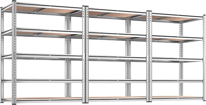 REIBII 2020LBS Garage Shelving Heavy Duty Metal Shelving 5 Tier Storage Shelves, Metal Shelves for Basement, Warehouse, Pantry, Closet, Kitchen, 72" H x 35.55" W x 16" D, Galvanized, 3 Pack by REIBII