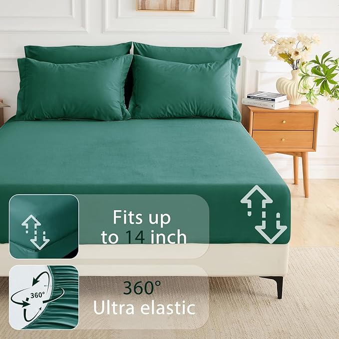 MUXHOMO 7 Pieces California King Comforter Set, Soft Bed in a Bag Cal King Size, All Season Bedding Set with Comforter, Flat Sheet, Fitted Sheet, Pillowcases & Shams, Emerald Green