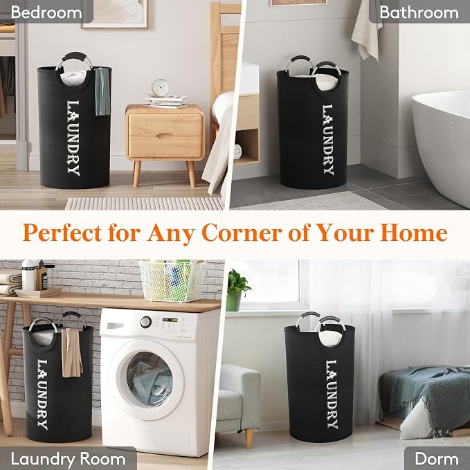 Lifewit 120L 2-Pack Large Laundry Basket, Collapsible Laundry Hamper with Aluminum Handles, Waterproof Freestanding Dirty Clothes Hampers for Laundry Room Bedroom Dorm Bathroom, Black - Image 7