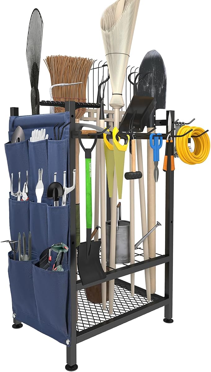 Garden Tool Organizer, Garden Yard Tool Rack for Garage, Garage Organization and Storage, Metal Yard Tools Storage up to 46 Tools/Rake/Broom/shovel/, Suitable for Garage, Yard, Patio, Shed by Unknown