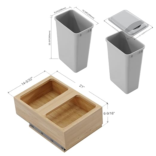 Dowell Double 50Qt Undermount Trash Pull-Out Waste Container with Full Extension Soft-Close Slides, Bottom Mounted, Face Frame/Frameless Min. Cabinet Opening: 15-1/2 Inch Wide-4008 0218 50 - Image 7