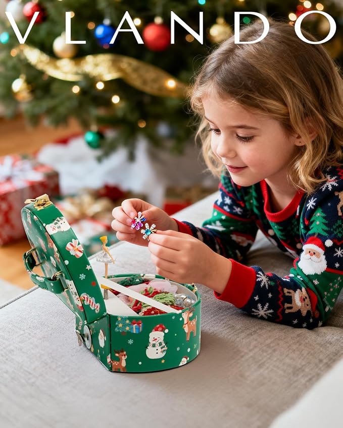 VLANDO Gifts for Girl, Musical Jewelry Box for Girls, Small Kid Music Box with Ballerina for Party Bedroom Decor, Gifts for Girls Kids - Christmas Green - Image 7