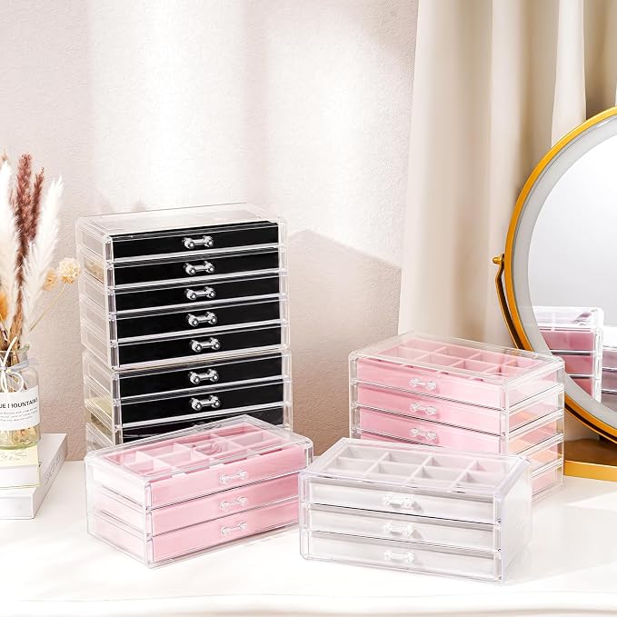 ProCase Earring Holder Organizer Jewelry Box with 10 Drawers, Acrylic Clear Earring Case with Adjustable Velvet Trays for Women - Black,10 Layers - Image 6