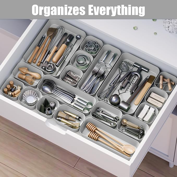Plastic Drawer Organizers, 10 PCS Drawer Organizer Bins, Bathroom and Vanity Organizer Plastic Tray, Makeup Organizer and Storage for Makeup, Bedroom, Kitchen Gadgets Utensils and Office (Gray) - Image 5