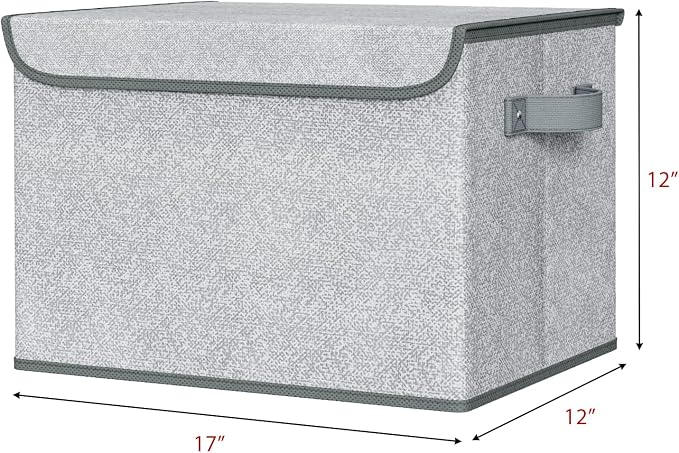 Univivi Storage Bins with Lids [4-Pack] Large Collapsible Stackable Fabric Storage Boxes with Lids, Decorative Closet Organizers and Storage for Clothes, Office, Bedroom (Gray, 17“ x 12” x 12") - Image 2