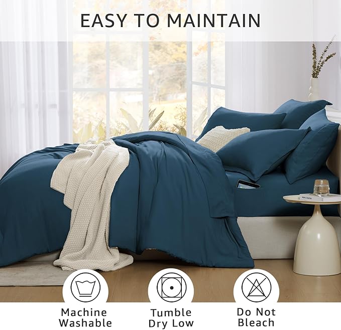 WRENSONGE King Size Comforter Sets- 7 Pieces Soft Serenity Blue Bed in a Bag King with Fitted Sheet, Flat Sheet, 2 Pillow Shams, and 2 Pillowcases-Warm King Bedding Set for All Season
