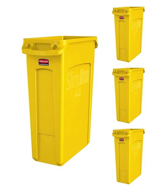 Rubbermaid Commercial Products Slim Jim Trash/Garbage Can with Venting Channels, 23-Gallon, Yellow, for Kitchen/Office/Workspace, Pack of 4 by RubbermaidCommercialProducts