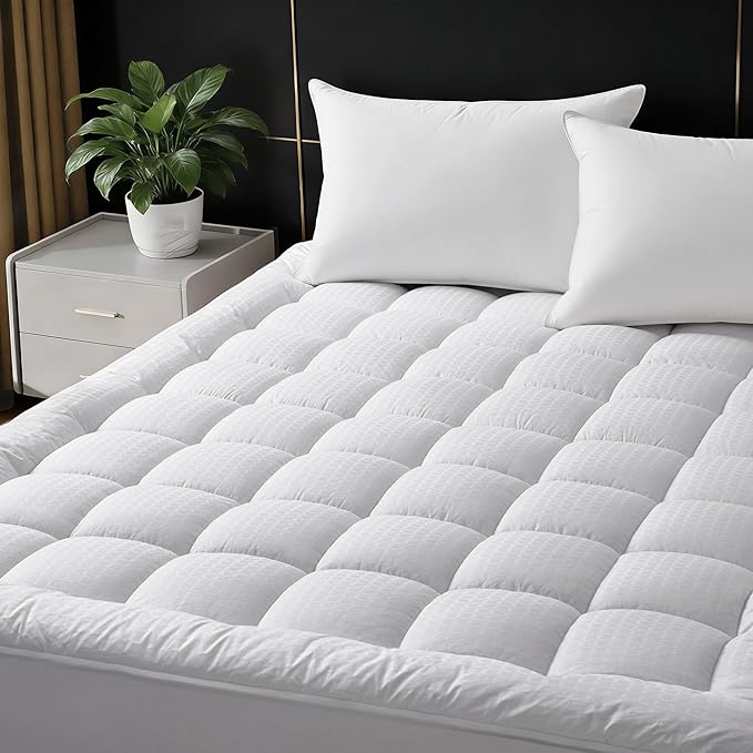 Twin Size Mattress Topper Colling Cotton Pillow Top -Ultra Soft Mattress Pad & Supportive Protector, Breathable Pillow Top Mattress Cover Fitted Deep Pocket 8-21 Inch